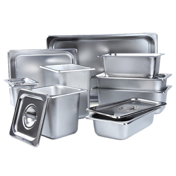 Factory wholesale 304 stainless steel parts basin rectangular fraction plate buffet insulation table with lid stainless steel basin