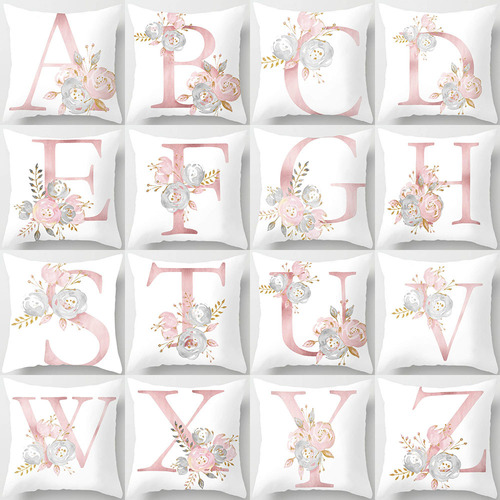 Cross-border creative pink simple 26 English letters peach velvet pillowcase car sofa cushion can be customized upon request