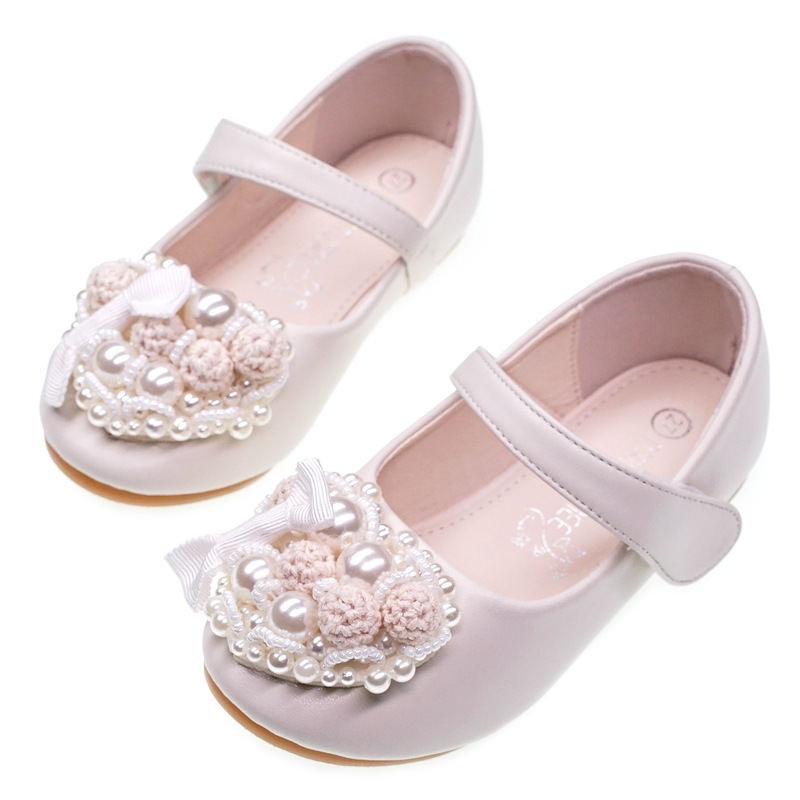 Japanese and Korean New Princess shoes Casual Flat Rhinestone dress Pearl Flat Flower Children's shoes girl dress shoes