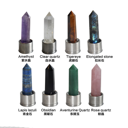 Natural crystal raw stone polished six-sided single-pointed standard column energy cup water bottle accessories replaceable bottom mesh crystal column