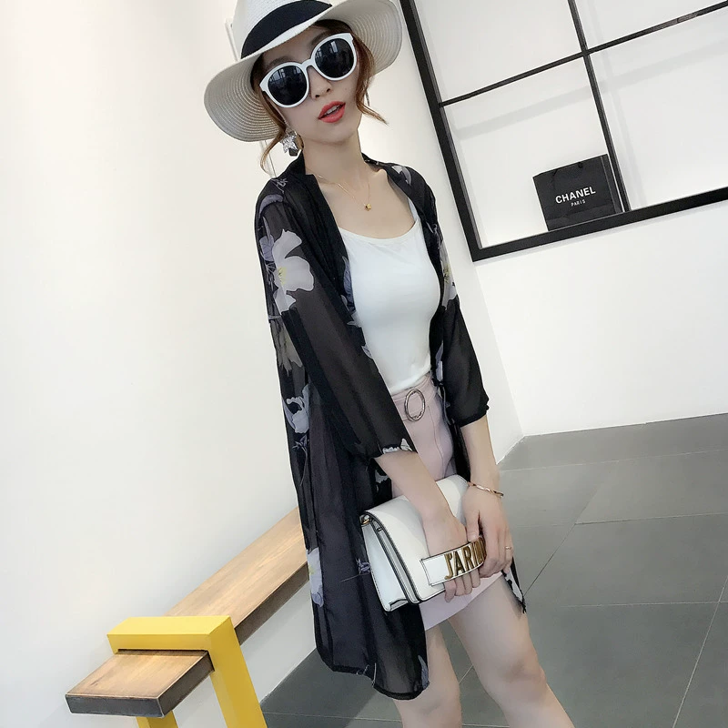 Летний плащ, шифоновая Солнцезащитная одежда для отпуска на море, Женская пляжная шаль средней длины, тонкий кардиган, верхняя одежда