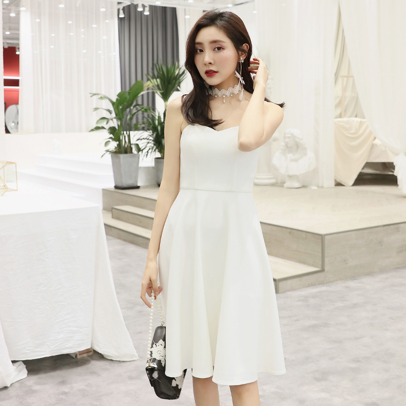 Yige Lila Spring New Black and White Celebrity Slim Suspender Tube Top High Waist Mid-Length Dress 64672