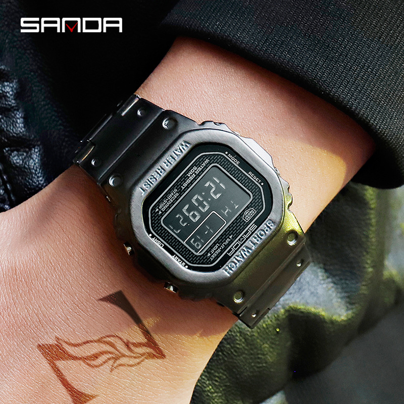 Sanda New Fashion Men's Business Watch Outdoor Sports Personalized Square Digital Electronic Watch
