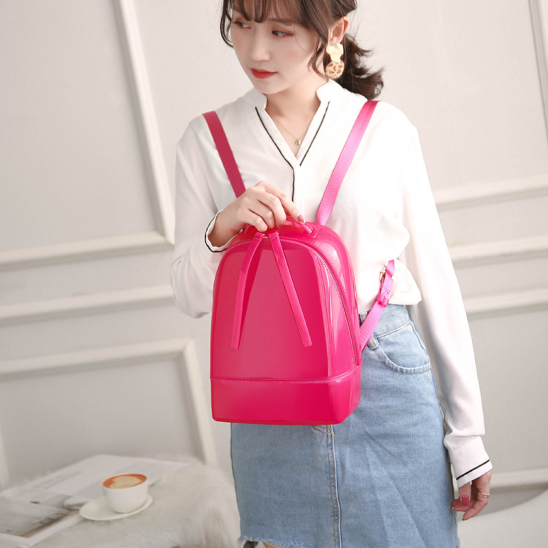 Mochila transparente tipo gelatinaBolsa de playa impermeable para niñosMini mochila escolar coreana a la moda