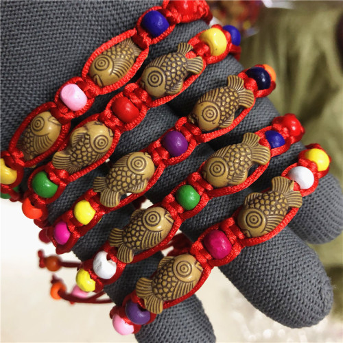New natural walnut peach red rope bracelet for Dragon Boat Festival Children's zodiac year peach blue and red bracelet