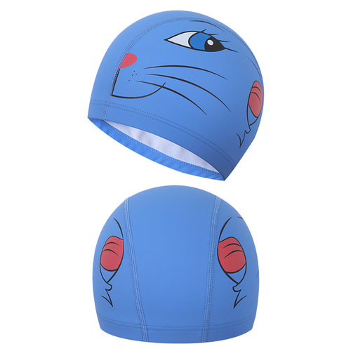 Cartoon children's swimming cap PU coated swimming cap for girls and boys waterproof ear protection comfortable headless diving cap wholesale