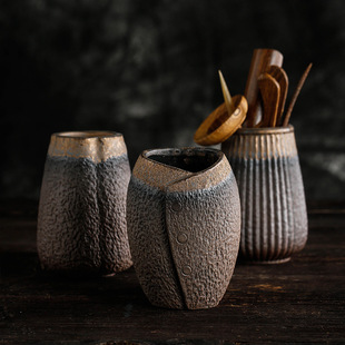 Chicken Wings Wood Tea Ceremony Six Gentlemen Coarse Pottery Tea Tube Solid Wood Six Gentlemen suit Ceramic Kung Fu Tea Set Accessories