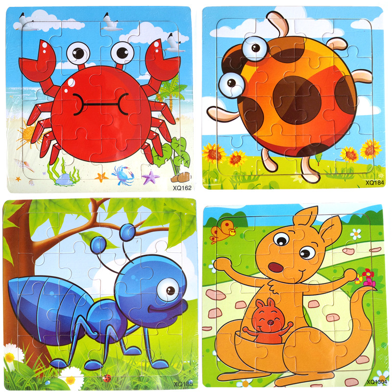 儿童玩具16片木质拼图幼儿卡通动物恐龙益智早教木制玩具礼品