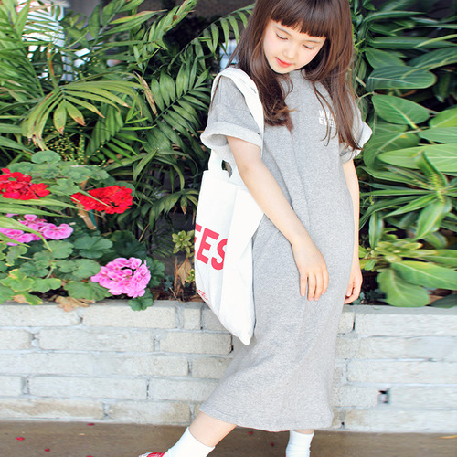 Girls Dress Summer Korean Style Mother-Daughter Parent-Child Clothes Casual Sports Printed Short-Sleeve Children's Wear Sweater Skirt