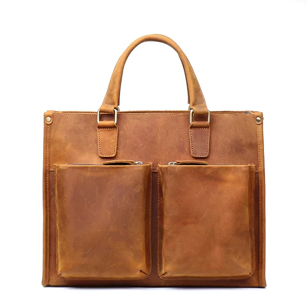 Cross-border Wholesale New Men's Laptop Bag Crazy Horse Leather Women's Shoulder Crossbody Bag Large Capacity Genuine Leather Briefcase