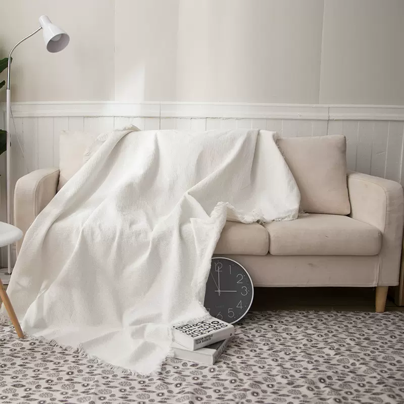 一件代发 针织米白沙发毯欧式田园棉线四季线盖毯