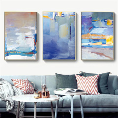 Living room decorative painting modern simple blue color block abstract oil painting hotel apartment club hanging painting framed unframed painting