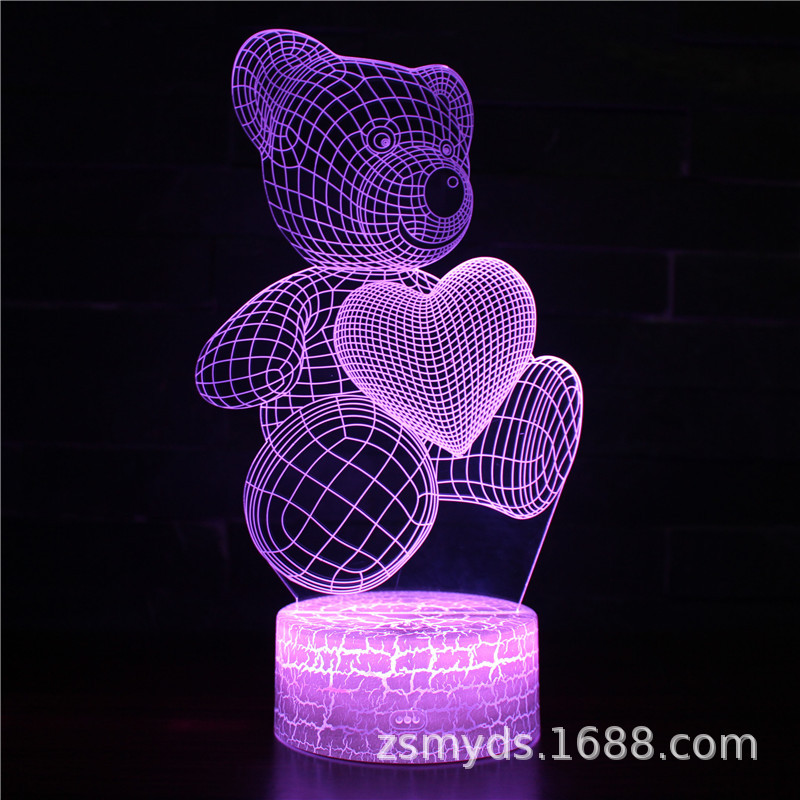 Lámpara 3D de la Serie Oso Amoroso de Dibujos Animados, Lámpara Nocturna Creativa LED, Lámpara Visual, Regalo de San Valentín, Lámpara de Mesa con Proyección