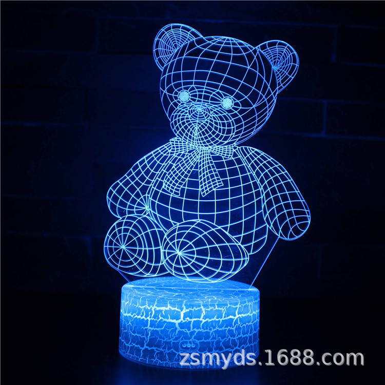 Lámpara 3D de la Serie Oso Amoroso de Dibujos Animados, Lámpara Nocturna Creativa LED, Lámpara Visual, Regalo de San Valentín, Lámpara de Mesa con Proyección