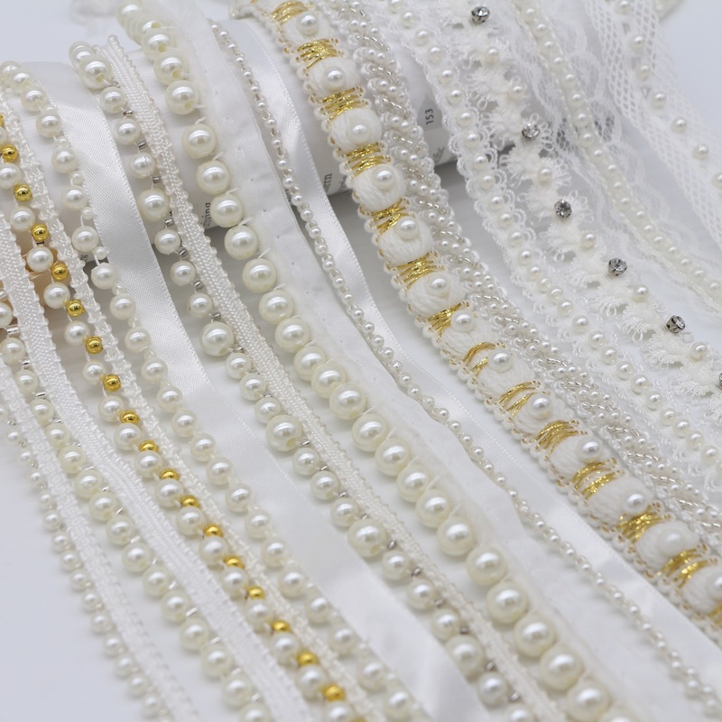 Spot Handmade Beaded Lace Pearl Webbing Han Dynasty Small Fragrance Clothing Placket Decorative Accessories DIY Material