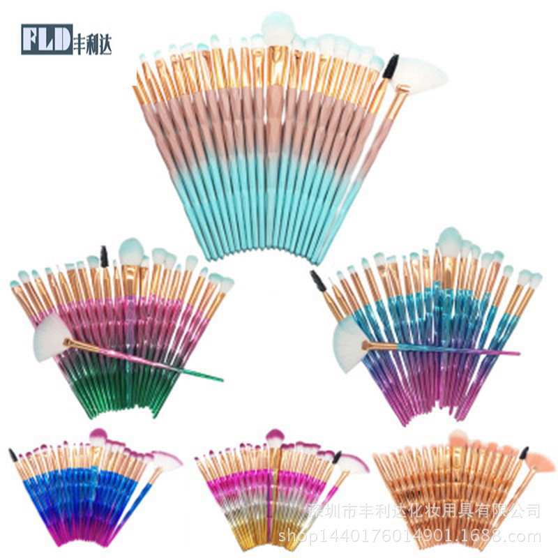 Pincel para sombra de ojos, juego de 20 pinceles para rubor, pincel para labios con mango de diamante, juego de brochas de maquillaje suaves, pincel para base con degradado de colores, herramientas de belleza