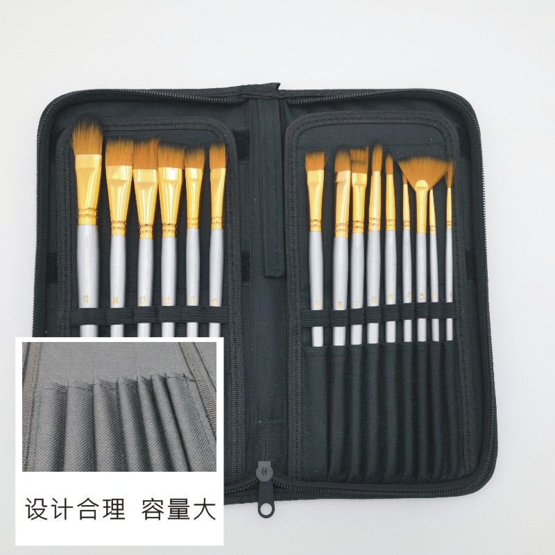 15-hole Oxford tela cremallera pluma cortina insertar lápiz caso pintura lápiz caso gouache lápiz caso maquillaje cepillo conjunto bolsa