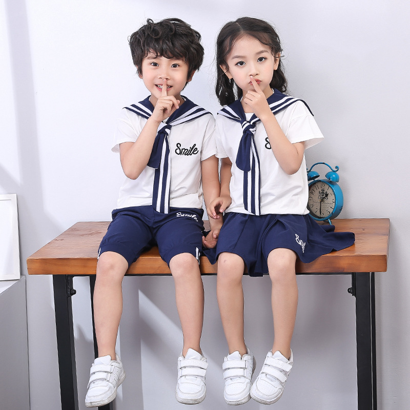 여름 새로운 어린이 클래스 코트 코트 소년 해군 세트 봄 유치원 코트 소녀의 캐주얼 투피스 세트