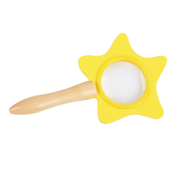 Handheld cartoon cognitive wooden magnifying glass