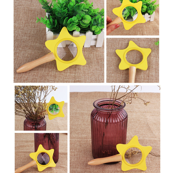 Handheld cartoon cognitive wooden magnifying glass