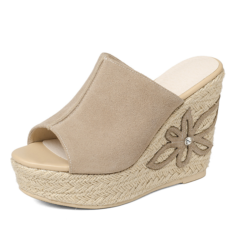 Dép cao gót nữ đế xuồng da bò mới, sandal quai ngang gót dày đi chơi — Màu camel