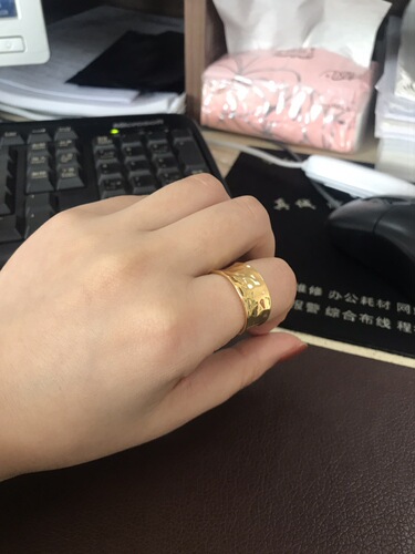 European and American Style Unique Retro Embossed Irregular Brass Plated with Real Gold Adjustable Opening Ring for Index Finger, Women's Ring