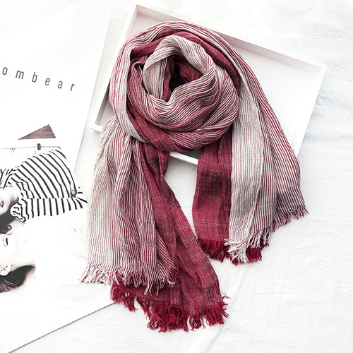 New Japanese and Korean literary style striped cotton and linen scarf, women's shawl, couple's foreign trade scarf, men's forest scarf, women's scarf