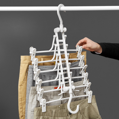 Telescopic and folding multi-layer trouser rack trouser hanger household magic trouser clip wardrobe storage rack trouser hanger