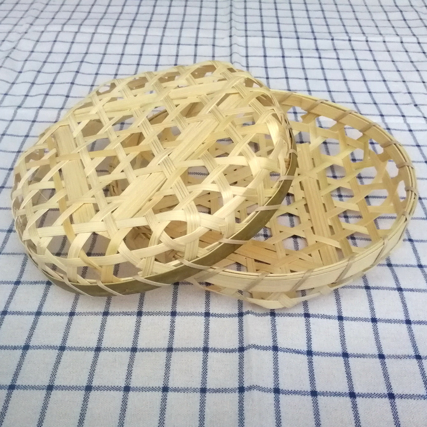 编织食品篮六角眼竹篮圆型鸡蛋螃蟹篮镂空手工竹编端午节粽子批发