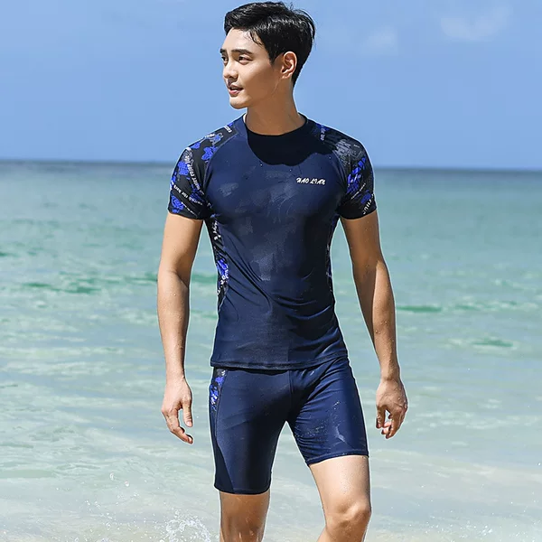New men's swimsuit five swimming trunks split suit short sleeve long sunscreen quick-drying foreign trade manufacturers wholesale custom cross-border