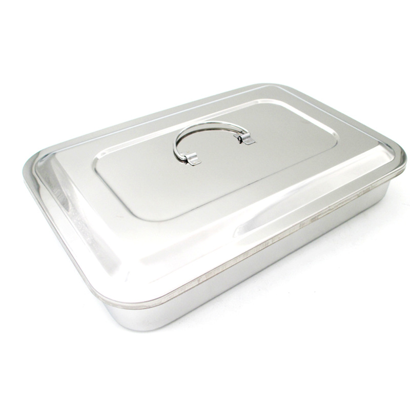 Caja de desinfección de acero inoxidable 304 con tapa, placa cuadrada con orificio, bandeja para instrumentos quirúrgicos, bandeja de desinfección con tratamiento antiiodóforo