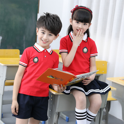 gules new pattern kindergarten Park service Summer wear pupil school uniform children Class clothes British style 61 perform Community service
