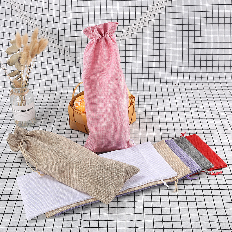 仿麻红酒袋婚庆礼品袋包装袋香槟葡萄酒首饰包装抽绳束口包装防尘