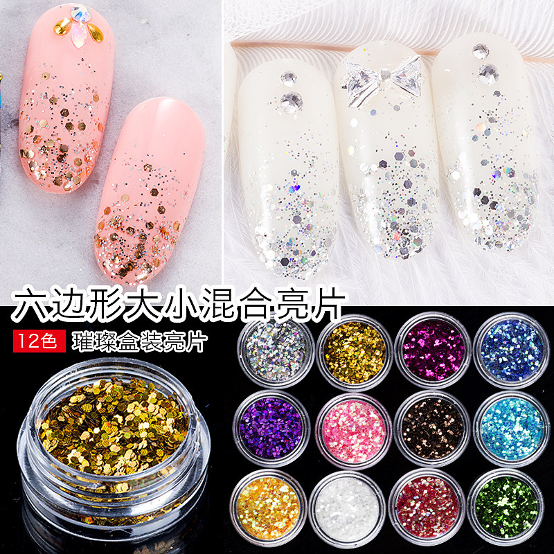 Nail accessories size mixed sequins bright laser glitter light therapy armor decoration gradient fine powder 12 color Nail accessories size mixed sequins bright laser glitter light therapy armor decoration gradient fine powder 12 color
