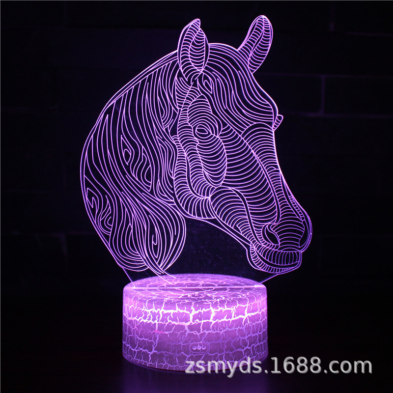 Cruz-frontera dedicado serie de caballos 3D lámpara de modelado de luz nocturna LED lámpara de ilusión estéreo visual lámpara de mesa de noche USB