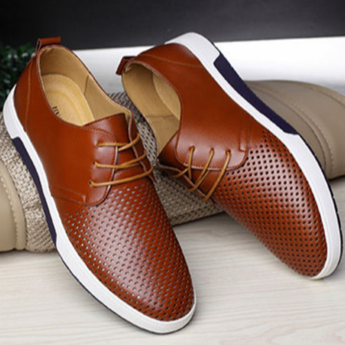 New men's shoes, summer hollow breathable casual leather shoes, men's cross-border large size business formal office fashion shoes