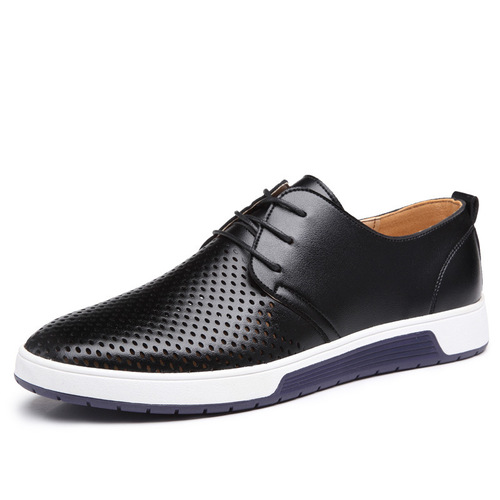 New men's shoes, summer hollow breathable casual leather shoes, men's cross-border large size business formal office fashion shoes