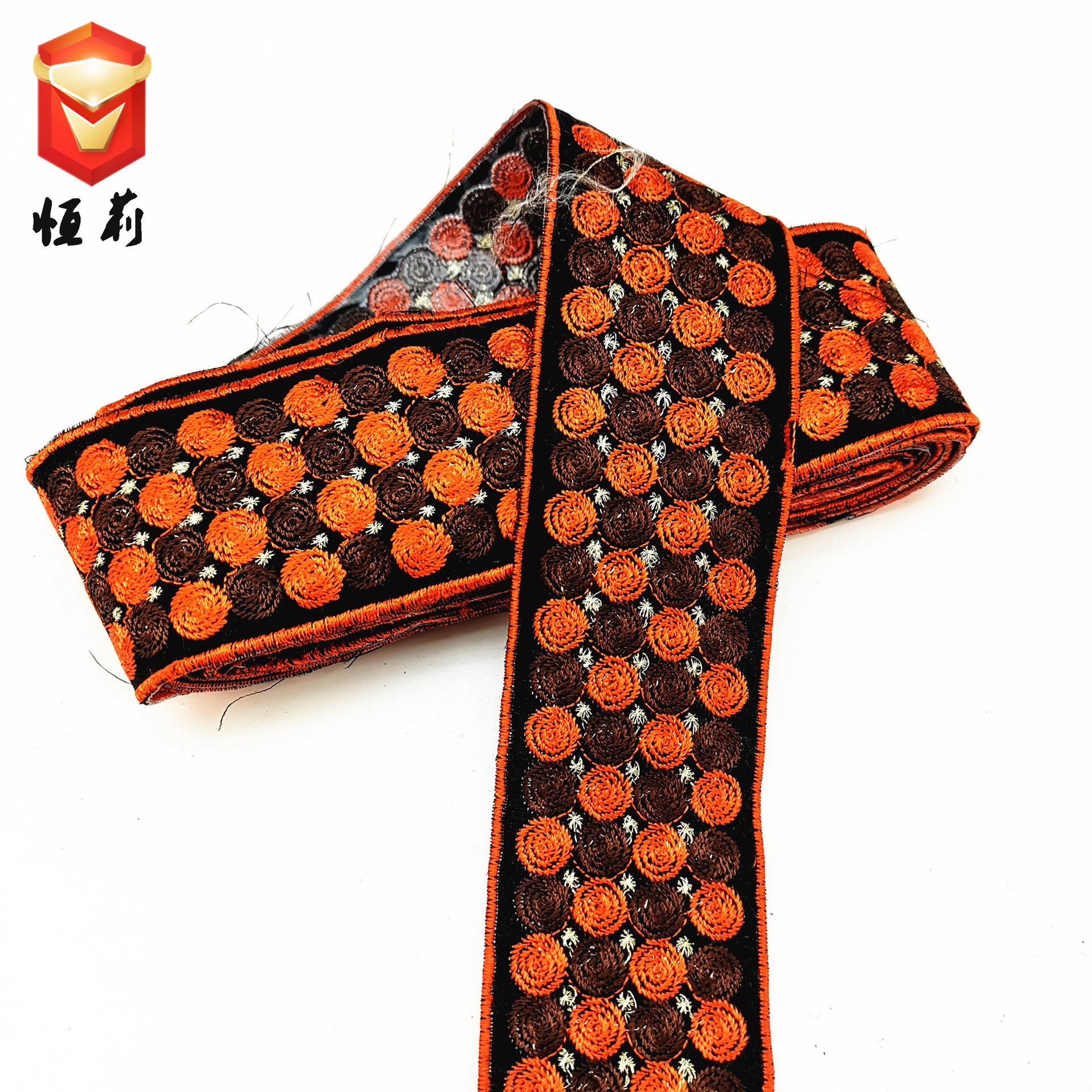 现货特价民族风花边 彩色 电脑刺绣 印巴风背胶条码|出口巴西