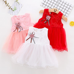 Q285 Children's Clothing Dropshipping Summer New Girl's Solid Color Mesh Sleeveless Dress Princess Dress Dance Dress