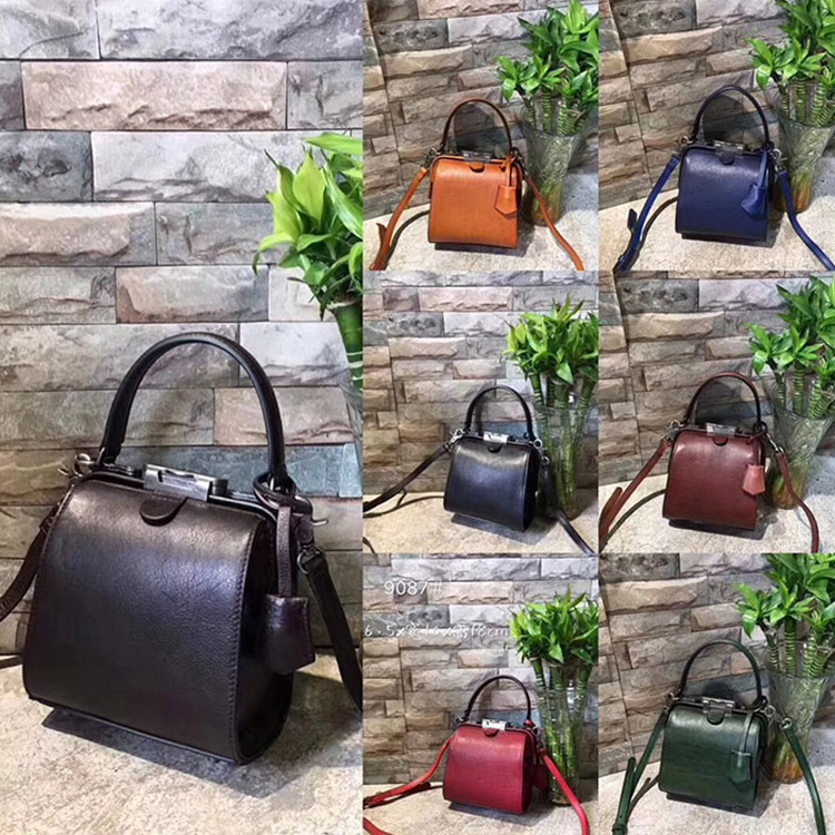 Genuine Leather Small Square Baotou Layer Cowhide Vintage Lock Buckle Doctor Bag Shell Bag Crossbody Bag Shoulder Bag Women's 9087 Bag