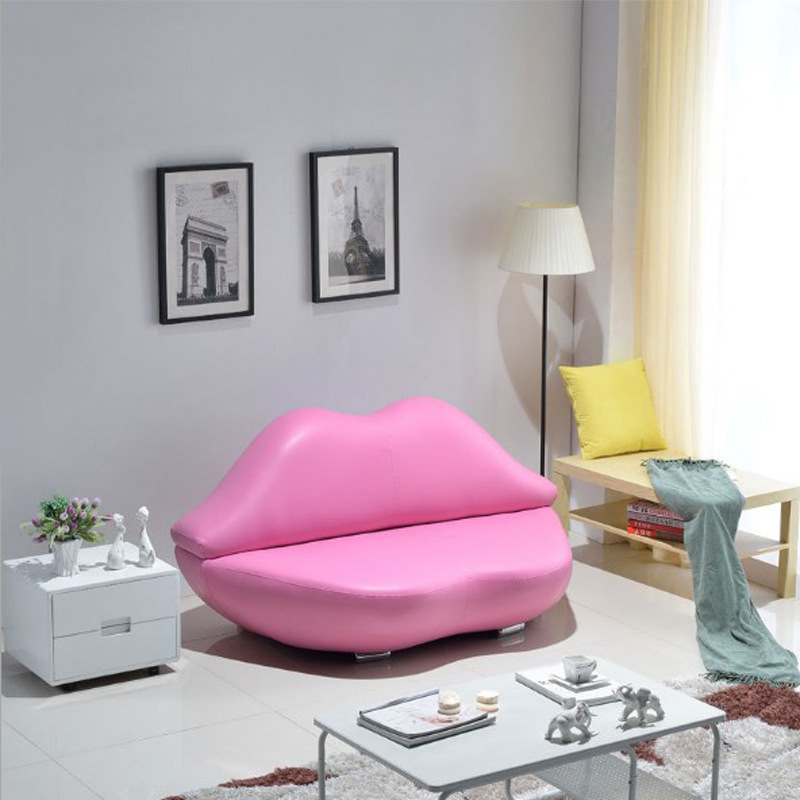 Personalidad creativa sofá de tres asientos moderno Simple Red labios rojos pequeño apartamento sala de estar dormitorio tela perezoso pequeño sofá