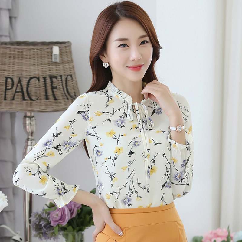 Chiffon Shirt for Women 2026 Spring New Style Long-Sleeve Plus-Size Women's Clothing Loose Floral Print Base Shirt