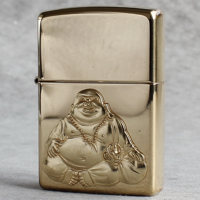 ZIPPO之宝防风煤油打火机黄铜镜面贴章 量大福大弥勒佛 29626
