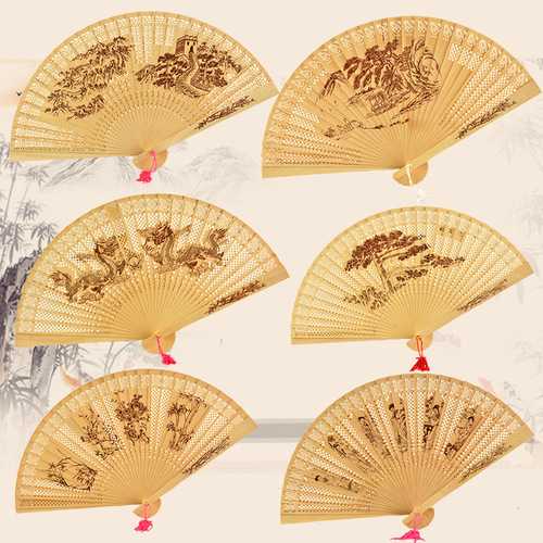 New 8-inch fragrant wood fan, Burmese incense wood fan, carved wood fan, wedding return gift, flush flower wood fan, gift fan