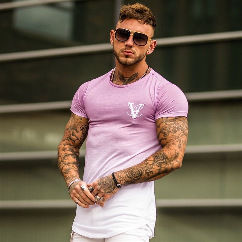 FUENTE de productos de fábrica verano nueva ropa de fitness muscular camiseta de los hombres gradiente de impresión 3D ropa de secado rápido correr deportes manga corta hombres