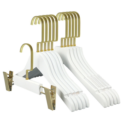 Pure white wooden clothes hanger clothing store solid wood clothes rack wholesale women and children clothing hanger letter clothes holder drying rack