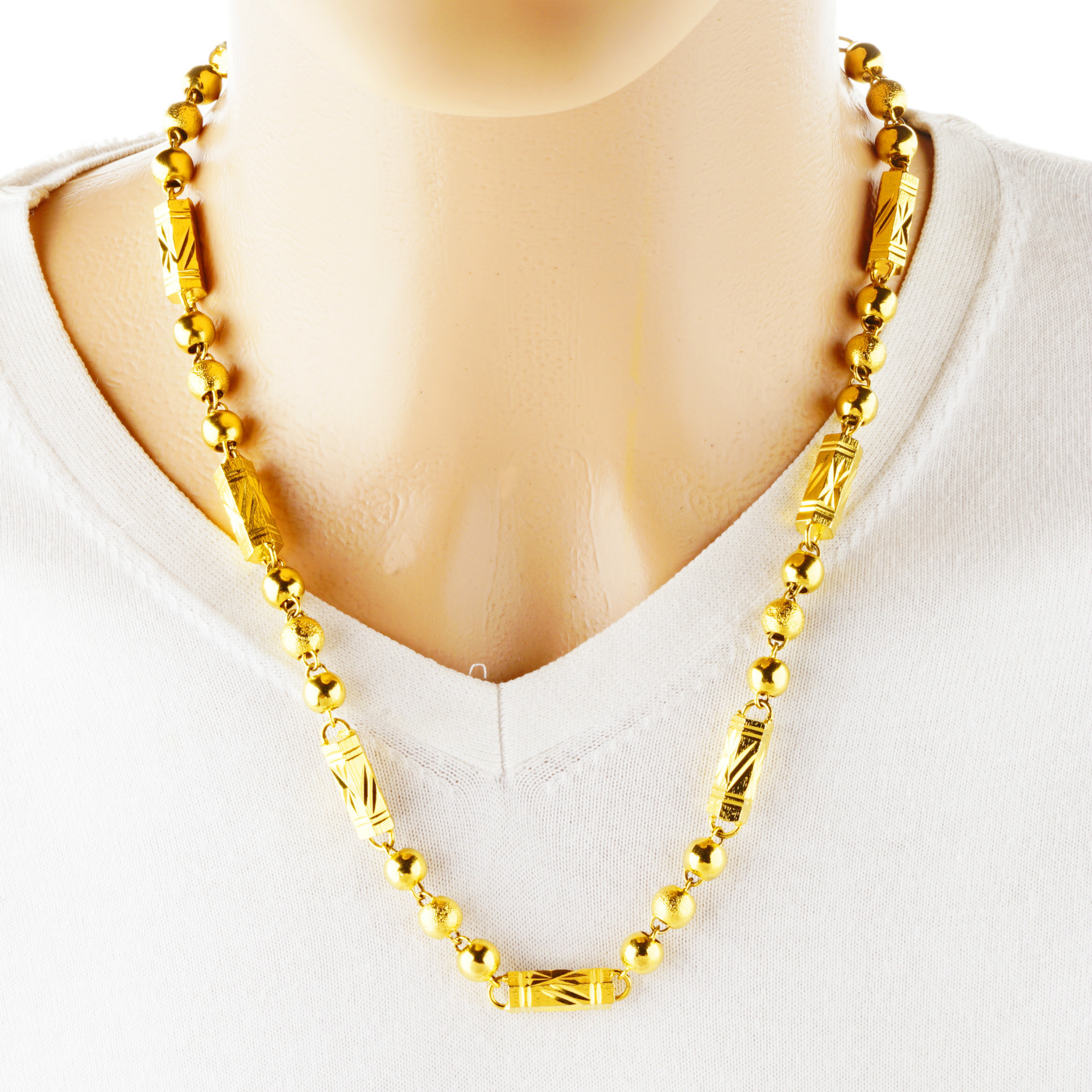 Venta al por mayor de Europa y América perlas hexagonales Collar chapado en oro de los hombres hexagonal sólido Vietnam jefe de oro cadena de los hombres collar de Bambú