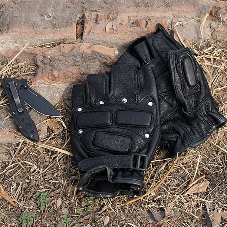 Piel de oveja medio dedo guantes de fitness hombres y mujeres bicicleta de montaña CS deportes transpirable montar medio dedo guantes tácticos