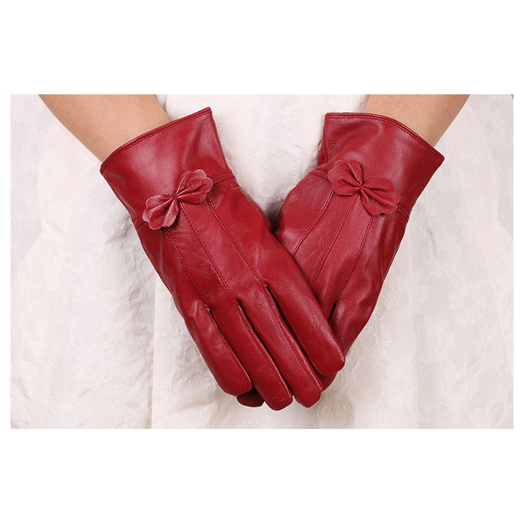 Nuevos guantes de cuero para mujer de otoño e invierno con forro polar cálido guantes de piel de oveja a prueba de frío guantes de cuero multicolores