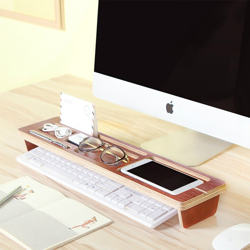 Office Desk Storage Rack Wooden Office Desk Sundries Computer Keyboard Storage Rack Multilayer Board Sundries Storage Rack
